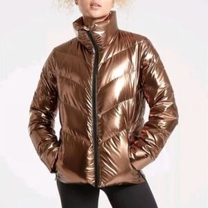 Athleta Lofty Down Puffer Jacket Size Small Bronze Metallic Winter Coat Gorpcore